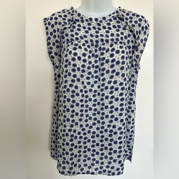 LOFT Ruffle Top/Blouse | Color: Blue,White,black Print | Size: XS - Picture 3 of 15
